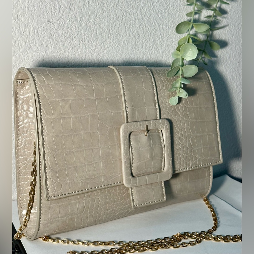 Valerie Clutch Urban Expressions Purse Vegan Leather faux buckle detail NEW